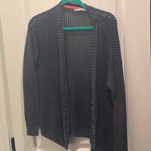 Gray/blue Open-Front Knit Sweater with buttons